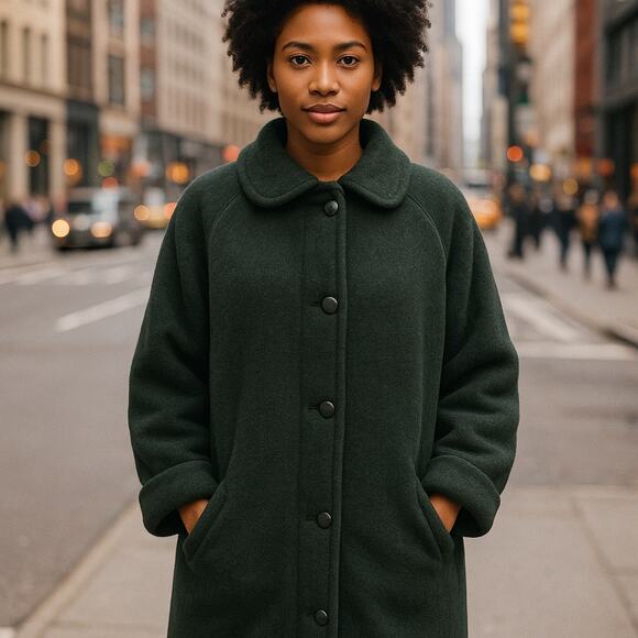 VTG Mackintosh Hunter Green 100% wool pea coat Jacket Button-Up double zip Sz 8 - Picture 1 of 14